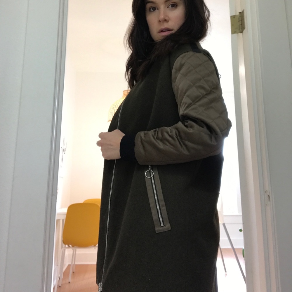 TopShop Olive Longline Bomber Jacket Womens Size 4